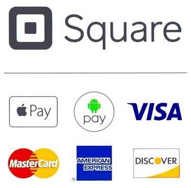 Secure payment with Square, Apple Pay, Google Pay, Visa, Mastercard, American Express and Discover